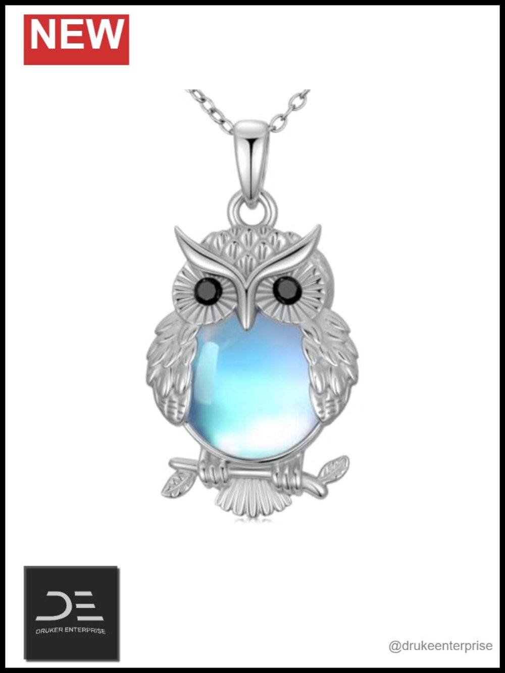 925 Sterling Silver Moonstone Owl Pendant Necklace Women's Jewelry Gift